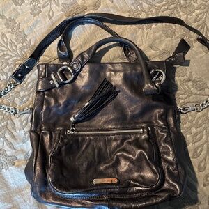 Black leather bag with bling